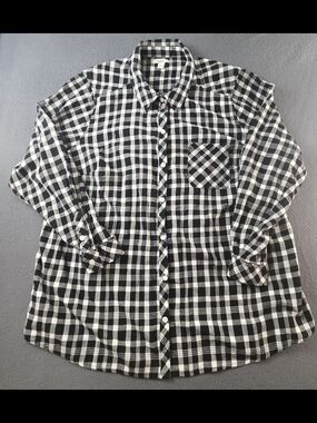 Croft & Barrow Black and White Plaid Button-Down Flannel Shirt
